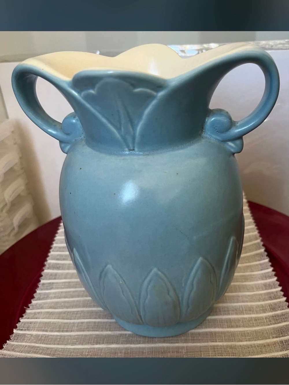 Blue Red Wing Lotus Ceramic Double-Handled Decorative Vase